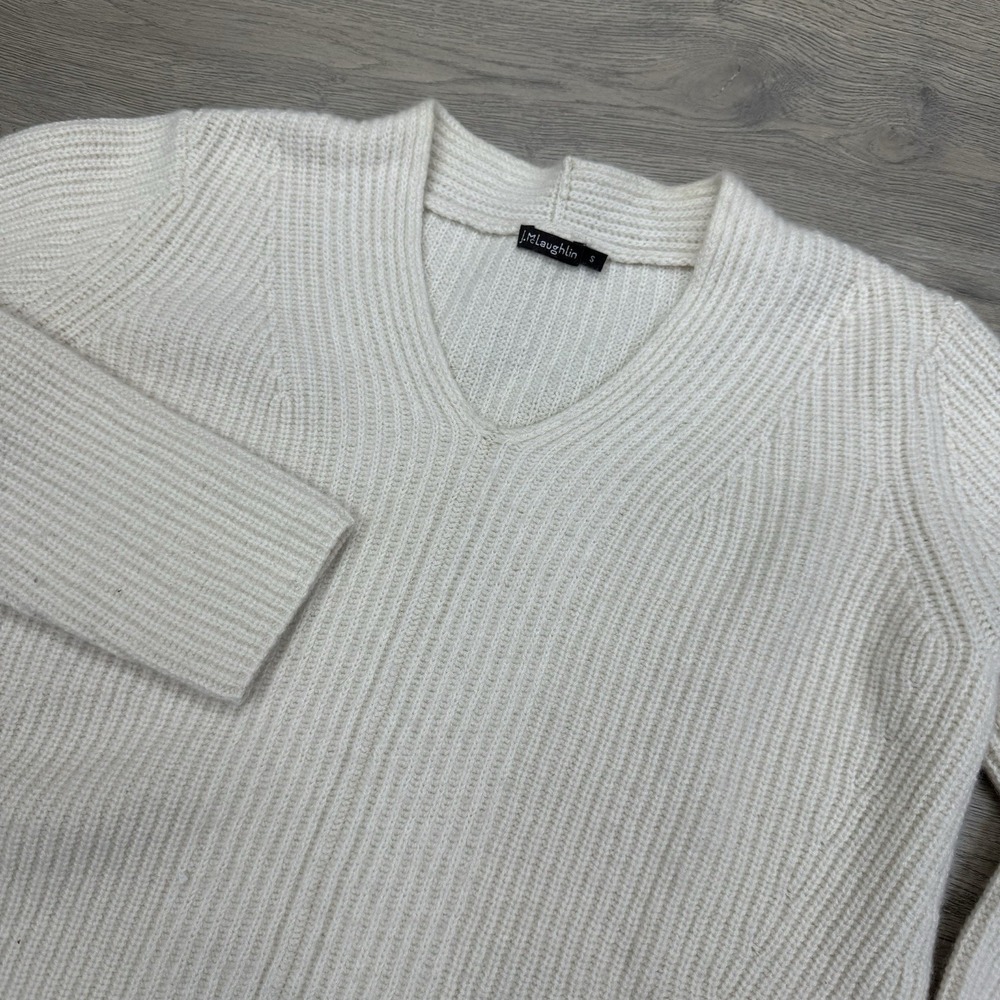 J McLaughlin Cashmere Blend Off White V Neck Sweater Women's Sz S